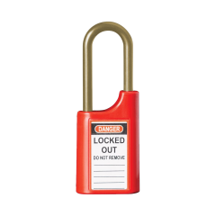215P 40MM POLY PADLOCK 25MM BRASS 6MM DIA SHACKLE - RED 6KA TP