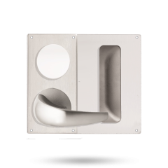 DETENTION PLATE VISIBLE FIX - CYLINDER WITH FLUSH PULL AND LEVER 23 LH STAINLESS STEEL