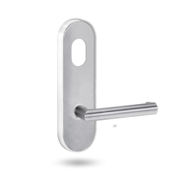 2801 ROUND END PLATE WITH CYLINDER HOLE & 155 LEVER SATIN CHROME