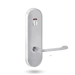 2814 ROUND END PLATE WITH PRIV INDICATOR EMERGENCY TURN & 115 LEVER SATIN CHROME