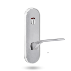 2814 ROUND END PLATE WITH PRIV INDICATOR EMERGENCY TURN & 122 LH LEVER SATIN CHROME