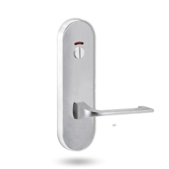 2814 ROUND END PLATE WITH PRIV INDICATOR EMERGENCY TURN & 124 LEVER SATIN CHROME