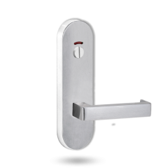 2814 ROUND END PLATE WITH PRIV INDICATOR EMERGENCY TURN & 142 LEVER SATIN CHROME