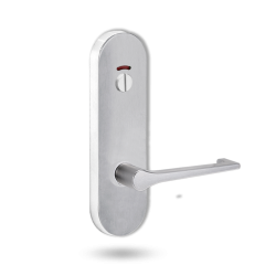 2814 ROUND END PLATE WITH PRIV INDICATOR EMERGENCY TURN & 145 LEVER SATIN CHROME