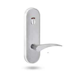 2814 ROUND END PLATE WITH PRIV INDICATOR EMERGENCY TURN & 153 LH LEVER SATIN CHROME