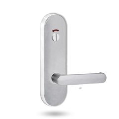 2814 ROUND END PLATE WITH PRIV INDICATOR EMERGENCY TURN & 166 LEVER SATIN CHROME