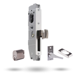 SYNERGY PRIMARY 23MM DEADLOCK 35MM HOOK BOLT - FAB CYLINDER AND ESCAPE TURN SATIN CHROME