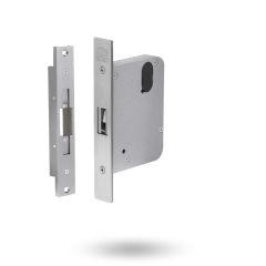 SYNERGY PRIMARY SLIDING DOOR 60MM MORTISE LOCK WITH PRIVACY THRU-FIX AND LATCHING STK SATIN CHROME