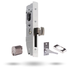 SYNERGY PRIMARY 23MM DEADLOCK 35MM HOOK BOLT - METAL CYLINDER AND ESCAPE TURN SATIN CHROME