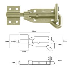 PADBOLT HEAVY DUTY 200MM YELLOW ZINC DP