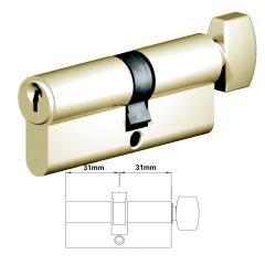 EURO CYLINDER FIXED CAM 5PIN KEY WITH TURN 31/31 POLISHED BRASS