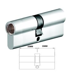EURO CYLINDER FIXED CAM 6PIN DBL KEY 35/35 - LESS PLUG SATIN CHROME