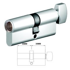 EURO CYLINDER FIXED CAM 6PIN KEY WITH TURN 35/35 - LESS PLUG SATIN CHROME