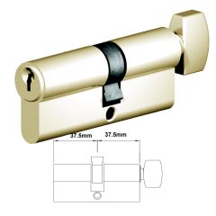 EURO CYLINDER FIXED CAM 5PIN KEY WITH TURN 37.5/37.5 POLISHED BRASS