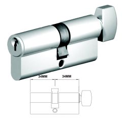 EURO CYLINDER FIXED CAM 5PIN KEY WITH TURN 35/35 Satin Chrome