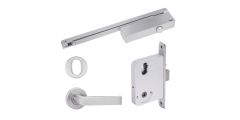 YALE SIMPLICITY KIT MORTICE LOCK, SIZE 3 SLIDE RAIL DOOR CLOSER, S1 LEVER SET WITH ESCUTCHEON STAINLESS STEEL