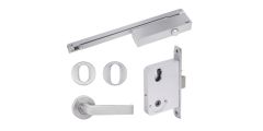 YALE SIMPLICITY KIT MORTICE LOCK, SIZE 3 SLIDE RAIL DOOR CLOSER, S1 LEVER SET WITH ESCUTCHEON & TURN STAINLESS STEEL