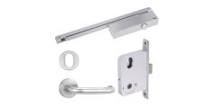 YALE SIMPLICITY KIT MORTICE LOCK, SIZE 3 SLIDE RAIL DOOR CLOSER, S2 LEVER SET WITH ESCUTCHEON STAINLESS STEEL