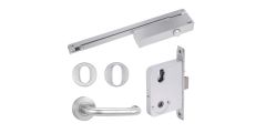 YALE SIMPLICITY KIT MORTICE LOCK, SIZE 3 SLIDE RAIL DOOR CLOSER, S2 LEVER SET WITH ESCUTCHEON & TURN STAINLESS STEEL