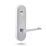2814 ROUND END PLATE WITH PRIV INDICATOR EMERGENCY TURN & 145 LEVER SATIN CHROME